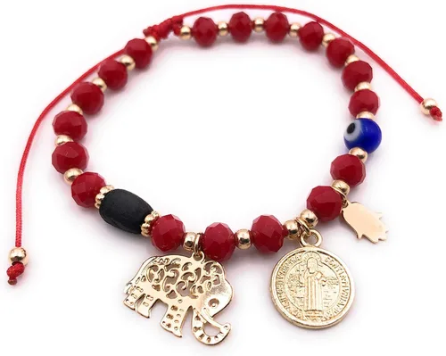 Vista 7 de SIFRIMANIA Positive Energy Evil Eye Talisman Genuino Azabache Rojo Pulsera de Protección Ajustable para Mujer