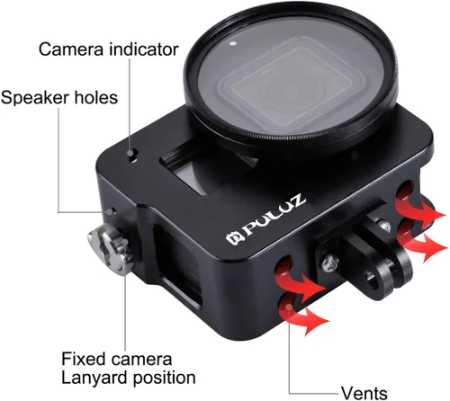 Vista 3 de PULUZ Funda de aleación de aluminio para GoPro Hero 7 Negro/New Hero 2018 / Hero 5 / Hero 6 carcasa CNC jaula protectora con soporte de zapata fría