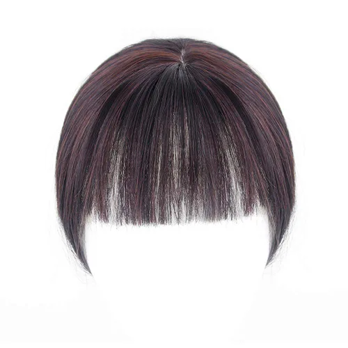 Vista 9 de Parte media recta para cabello con flequillo limpio para cabello fino para mujer, postizo de frente de 14 pulgadas, marrón oscuro