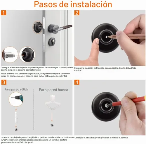 Vista 6 de Tope de Puerta de Pared Cóncavo Negro – Cubierta de Acero Inoxidable de 2-1/2" de Diámetro Exterior con Tope de Goma Negro de 1-1/8" – Fácil