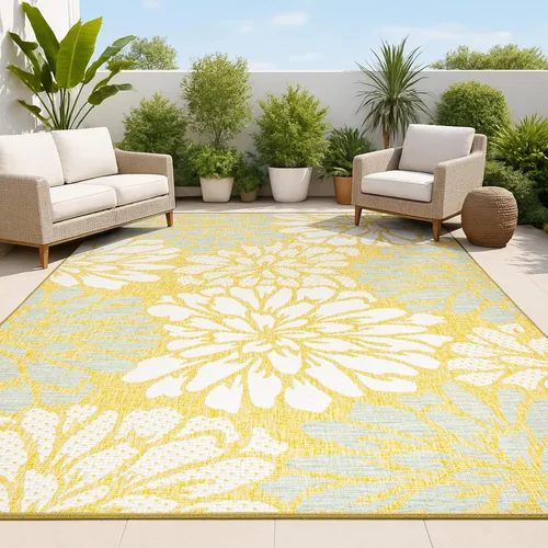 Vista 20 de JONATHAN Y Alfombra Corredor de Tejido Texturizado Floral para Interiores y Exteriores 2X8 Marrón/Crema, Zinnia Moderna para Patio Trasero, Patio