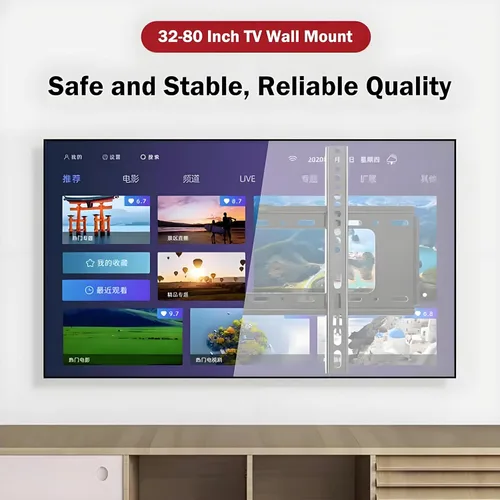 Vista 7 de Soporte fijo de pared para televisores de 40"-80", VESA 200x200 a 23.622x15.748 in, soporta hasta 165.3 lbs, fácil instalación, se adapta a