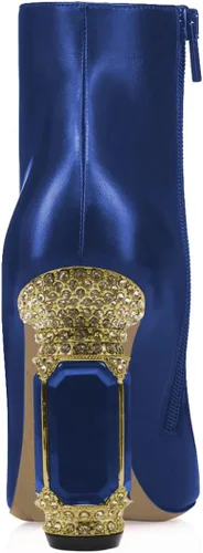 Vista 128 de FSJ Botas de tacón alto con punta puntiaguda para mujer, con tacón alto, con cremallera lateral brillante, estilo casual, para uso diario, zapatos
