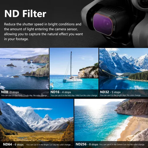 Vista 3 de STARTRC Juego de filtros ND para accesorios DJI Mini 4 Pro, paquete de 6 (ND8, ND16, ND32, ND64, ND256, CPL (versión de aluminio)