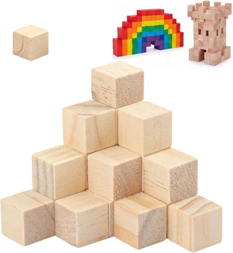 Vista 3 de 1500 cubos de madera de 0.4 in para manualidades, bloques de madera pequeños sin terminar de 0.4 pulgadas, mini bloques de madera para proyectos