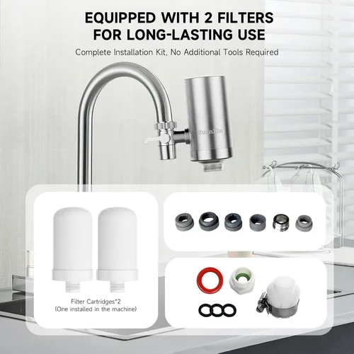 Vista 8 de Filtro de agua para grifo de fregadero, purificador de agua de acero inoxidable para fregadero de cocina, reduce PFAS, plomo, cloro