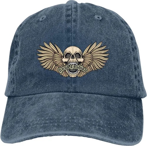 Vista 9 de Cowboy Hat Trendy Hats for Man and Women Djustable Four Season Outdoor Baseball Cap of Hell Skull with Angel Navy Blue