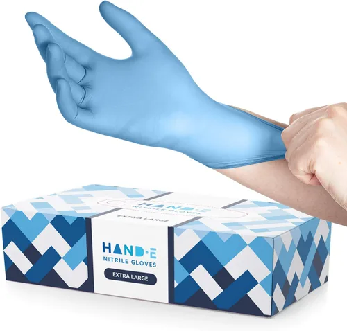 Vista 11 de Guantes desechables de nitrilo azul Hand-E Touch - Guantes de examen médico sin látex, sin polvo, seguros para alimentos, para cocinar