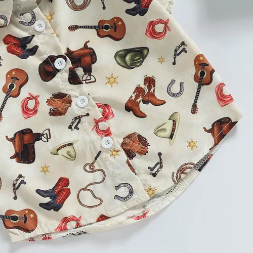 Vista 6 de Camisa de vestir de manga corta con estampado de vaca y botones para bebé niño