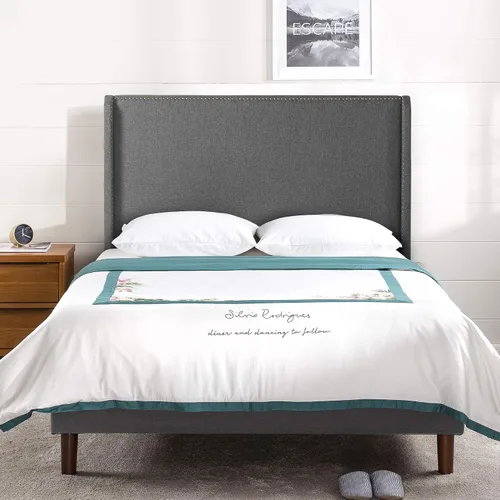 Vista 2 de ZINUS Marco de cama con plataforma tapizada, base de colchón, soporte de listones de madera, no necesita somier, fácil montaje, tamaño matrimonial