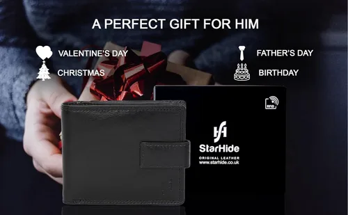 Vista 7 de STARHIDE Cartera de cuero real con cierre RFID para hombre, 1180 Negro