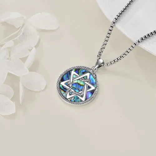 Vista 4 de KQF Collar con dije de estrella de David S925 de plata esterlina hexagrama gótico de huesos para hombre