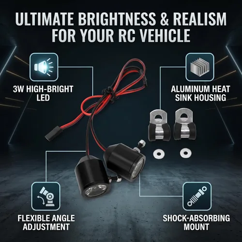Vista 5 de Faro de coche RC, focos de 3 W, pieza de repuesto para modelo de coche RC (negro) Luces LED Rc 1/10 Rc LED Spot Lights