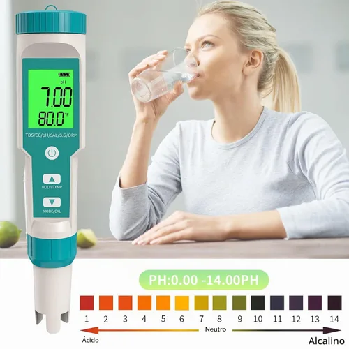 Vista 5 de Medidor de pH, 7 en 1 pH/TDS/EC/ORP/S.G/Medidor de salinidad/temperatura con medidor de pH ATC, medidor de agua de alta precisión de resolución