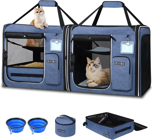 Vista 8 de Petskd Transportador grande combinable para gatos con caja de arena para viajes en automóvil, 19 x 17 x 18 pulgadas, transportador suave portátil