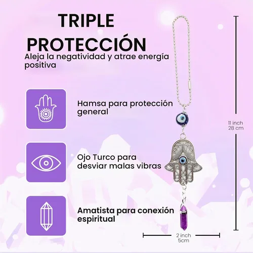 Vista 2 de LUCKBOOSTIUM Amuleto de protección de manos para espejo retrovisor de coche Amatista