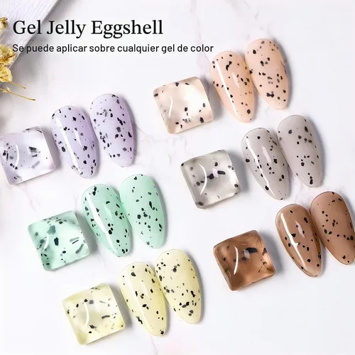 Vista 3 de MEET ACROSS Jelly Eggshell - Juego de 6 esmaltes de uñas de gel, color rosa, verde, morado, esmalte de gel agrietado, colección de macarrones