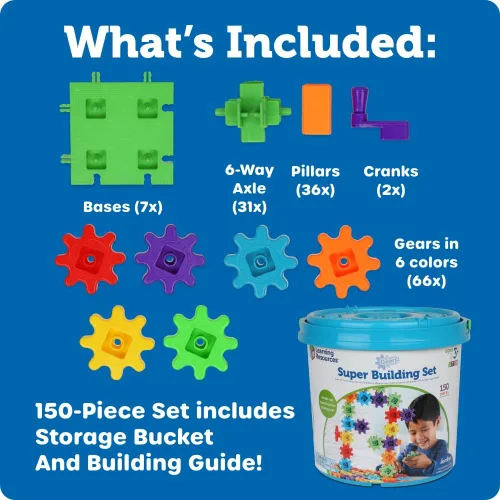 Vista 7 de Learning Resources Gears! Gears! Gears! Juego de juguetes de súper construcción, juguetes STEM, juguetes de construcción, engranajes para niños, 150
