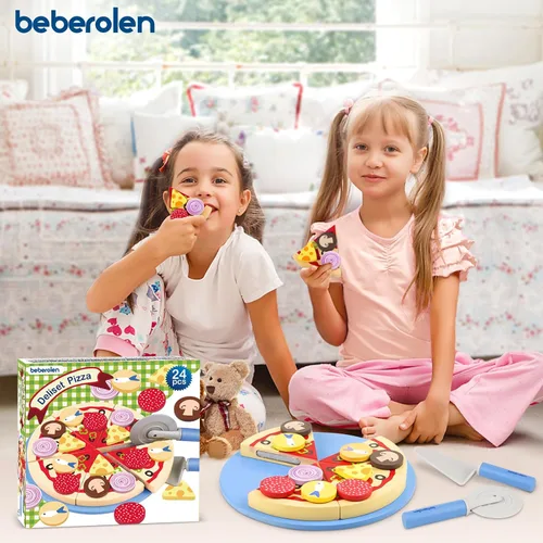 Vista 9 de Conjunto de Comida de Juguete de Pizza de Madera - 24 Piezas de Juguetes de Corte, Accesorios de Cocina de Juego de Simulación para Niños Pequeños