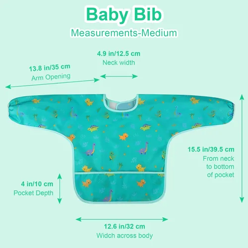 Vista 8 de Accmor Paquete de 3 baberos de manga larga, baberos impermeables para bebé de 6 a 36 meses