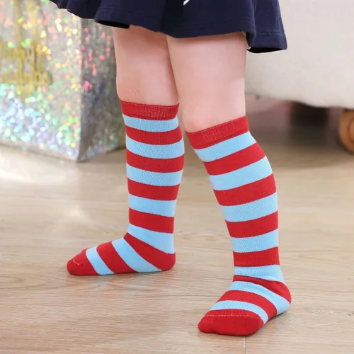 Vista 4 de Zando Calcetines deportivos de algodón con tres rayas para niños y niñas, uniforme de tubo, lindo tubo hasta la rodilla