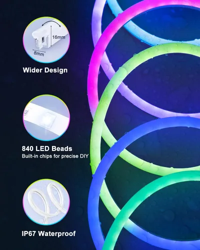 Vista 5 de echosari Tira de luces LED RGBIC inteligentes, tira de luces de neón de 33 pies que funciona con Alexa y Google Assistant, tira de luces de neón