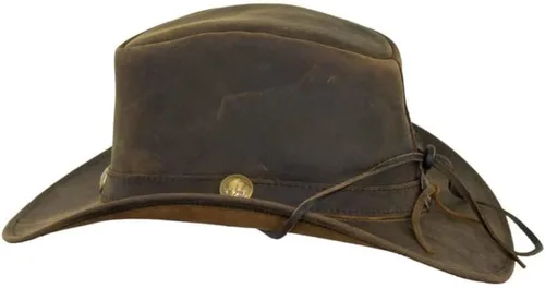 Vista 3 de Outback Trading 13006 Cheyenne - Sombrero unisex de piel estilo occidental con ala de alambre y cordón para la barbilla