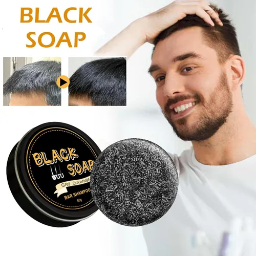 Vista 5 de Jabón de barra inversa para cabello gris, jabón negro natural para cobertura de cabello gris, barra de champú oscurecimiento con ginseng y sésamo