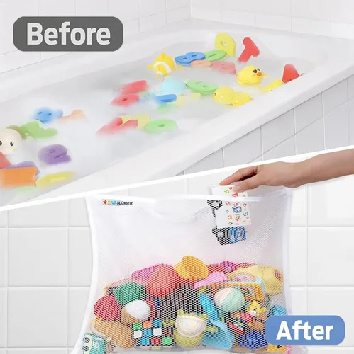 Vista 4 de Organizador de almacenamiento de juguetes de baño para bañera, soporte grande de malla para juguetes de baño y red de juguetes de baño, bolsa