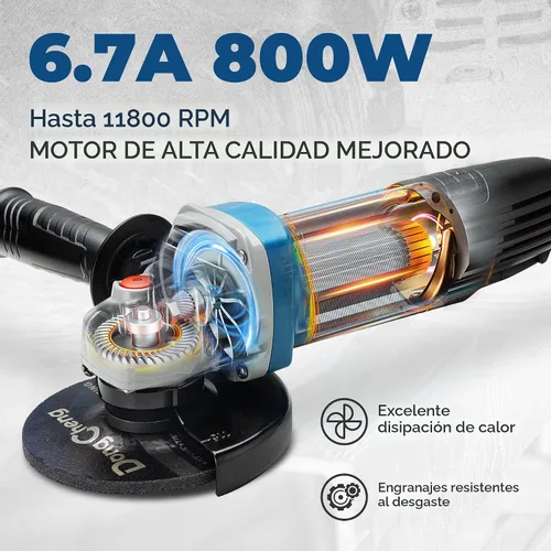 Vista 3 de DongCheng Amoladora Angular de 4-1/2 pulgadas 6.7-Amp Interruptor de Paleta 11800RPM Herramientas Eléctricas Amoladoras con Discos de Corte