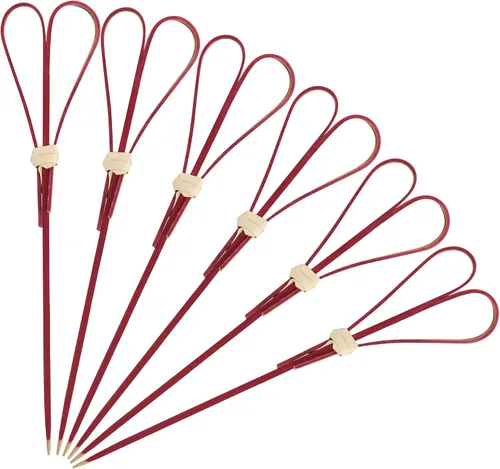 Vista 10 de AUEAR, Paquete de 100 palillos de cóctel de bambú de 4.7 pulgadas en forma de corazón para aperitivos, pinchos de dientes, bocadillos decorativos