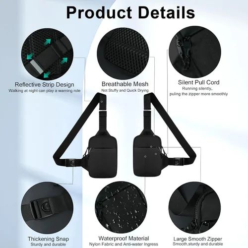Vista 4 de Mini bolsa bandolera para hombres y mujeres, pequeña mochila cruzada de hombro, riñoneras, bolsa de bolsillo personal, bolsa de pecho para teléfono