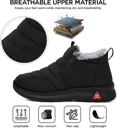 Vista 4 de SHIBEVER Botas de nieve de invierno para mujer botas de tobillo con forro de piel cálida negra y cómodas e impermeables para exteriores
