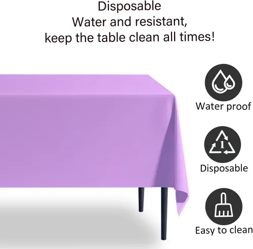Vista 3 de Paquete de 3 manteles de plástico desechables de 54 x 108 pulgadas, color morado claro, azul claro, rosa claro, para mesas de 6 a 8 pies, fiestas