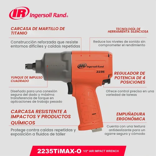 Vista 6 de Ingersoll Rand 2235TIMAX-O - Llave de impacto neumático de 1/2 pulgada, par de torsión de 1350 pies-libra, carcasa de martillo de titanio, retenedor