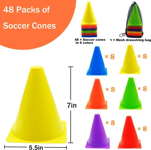 Vista 3 de 12/24/48 Piezas de Conos de Fútbol, Conos de 7" o 9" para Entrenamiento Deportivo, Conos Deportivos Multicolor, Conos de Entrenamiento de Fútbol