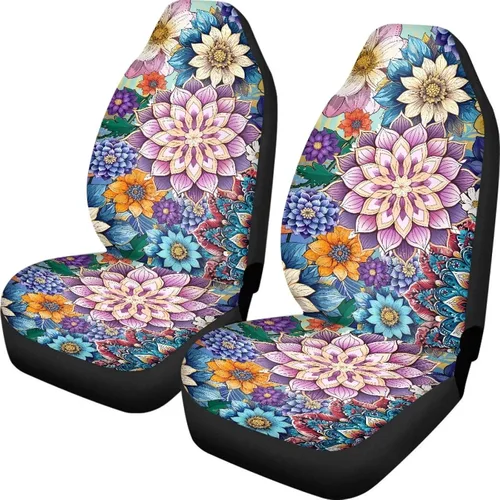 Vista 11 de INSTANTARTS Fundas de asiento de coche con diseño de dalia estética, solo para asientos delanteros, protector de asiento de vehículo, 2 unids/set