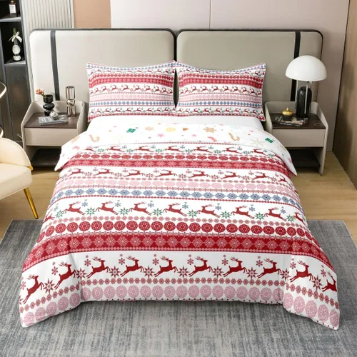 Vista 9 de Erosebridal Funda de edredón de Navidad 100% algodón, ropa de cama de ciervos de Navidad de dibujos animados para niños y niñas, campanas de copo