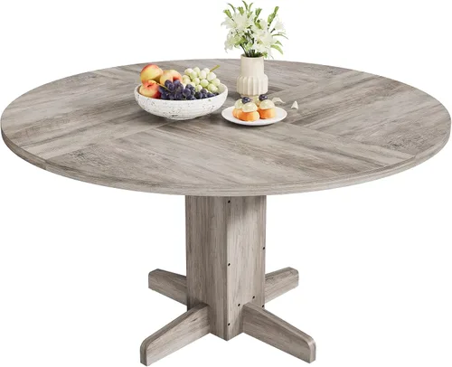 Vista 9 de IDEALHOUSE Mesa de comedor redonda para 4, mesa de comedor de 47 pulgadas con base de madera, mesa de comedor circular de cocina para comedor