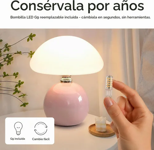 Vista 3 de Lámpara de seta - Lámpara de noche pequeña con temperatura de 3 colores, rosa