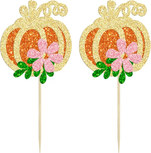 Vista 3 de 24 adornos de calabaza para cupcakes con purpurina para otoño, hojas, flores, calabaza, cupcakes, decoración de pasteles para Halloween, decoración
