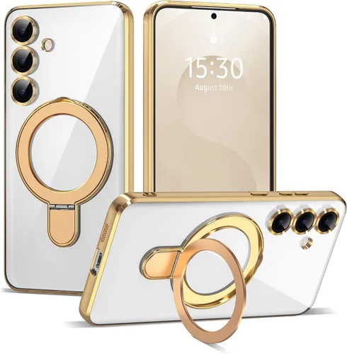 Vista 20 de Funda compatible con Samsung Galaxy S24 Plus con soporte de anillo magnético [compatible con Mag-Safe] protector de lente de cámara chapado Dorado
