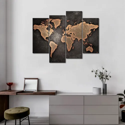 Vista 3 de Mapa general del mundo en fondo negro, arte para pared, pintura, foto, impresión en lienzo, imagen para decoración moderna del hogar