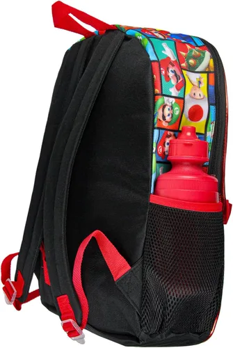 Vista 4 de Super Mario - Mochila con bolsa de almuerzo desmontable de 16 pulgadas, juego de 5 piezas, Color múltiple, Mochila