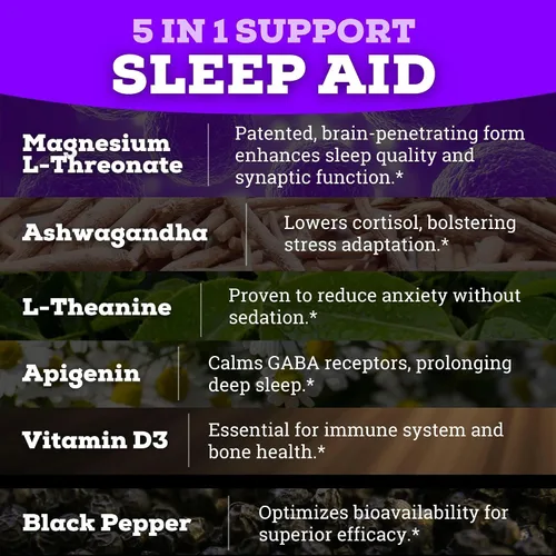 Vista 6 de Black Forest Ashwagandha Magnesium Sleep Aid (6 en 1) - Magteína L-treonato de magnesio, L-teanina, suplemento de apigenina para dormir 3 mejorado