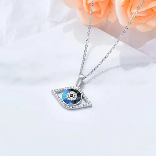 Vista 4 de PEIMKO Collar con dije de ojo turco de plata de ley 925, joyería de protección griega para mujer