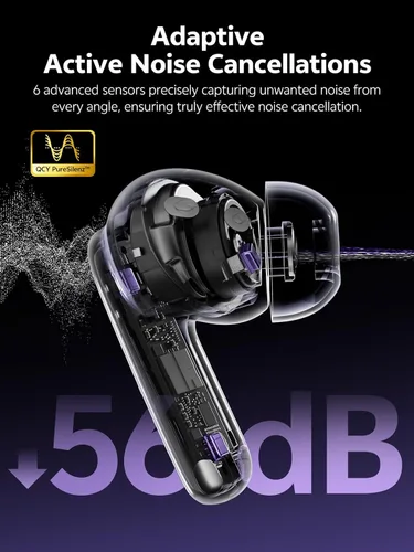 Vista 10 de QCY MeloBuds N70 Auriculares inalámbricos híbridos adaptativos con cancelación activa de ruido, Bluetooth 6.0 con 6 micrófonos para llamadas claras
