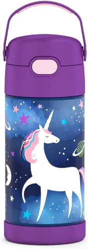Vista 31 de THERMOS FUNTAINER - Botella de agua con pajilla, 12 onzas, botella de agua de acero inoxidable aislada al vacío para niños con tapa, color negro