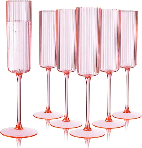 Vista 10 de Ciaell Paquete de 24 copas de champán de plástico – Copas de champán desechables acanaladas de 6 onzas – Copas de mimosa vintage transparentes