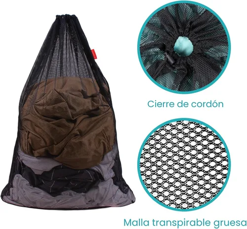 Vista 4 de Paquete de 2 bolsas de malla para lavandería, bolsa de 24 x 36 pulgadas con cordón resistente, fábricas, universidad, dormitorio, viajes y Negro